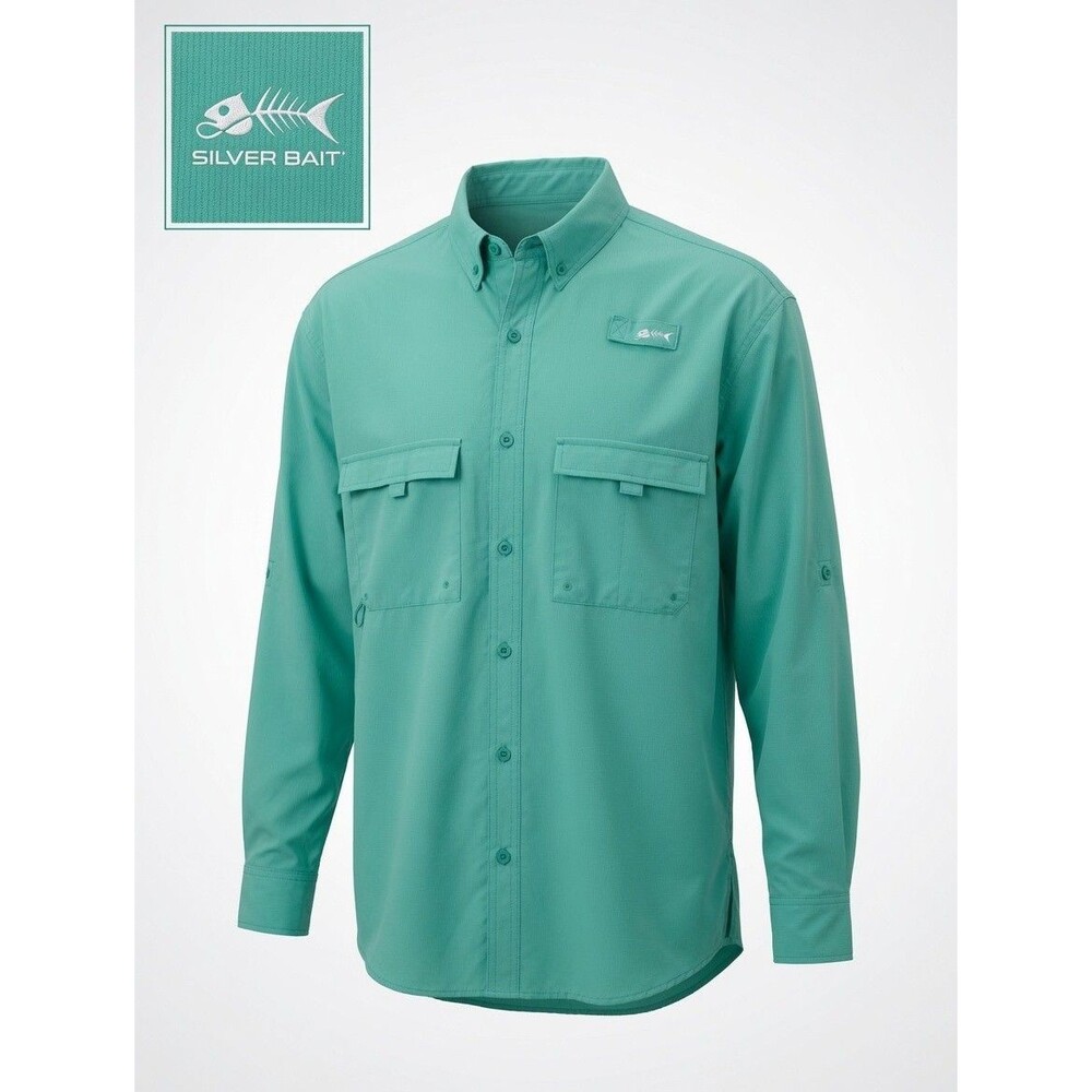 NWT Silver Bait Performance Fishing Shirt Mens XL Green UPF 50 + Outdoor Pockets